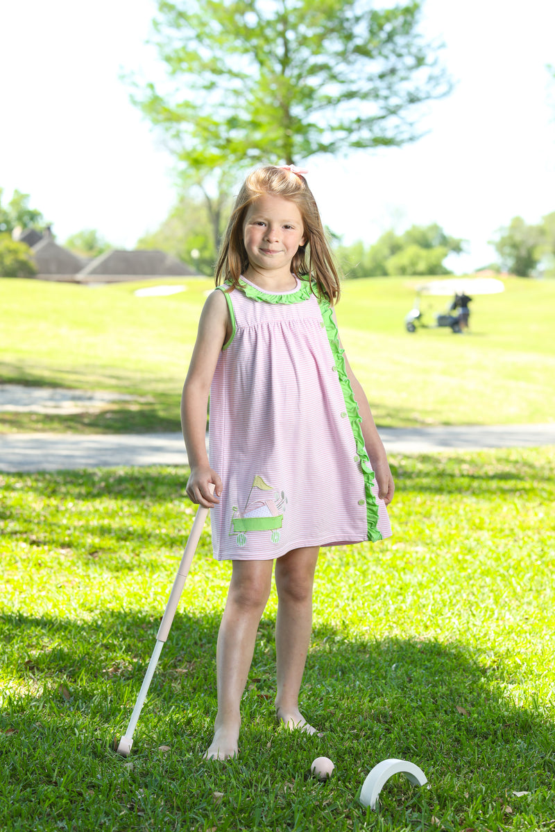 Trotter Street Kids Girls Pink Golf Caddy Club Scallop Shorts Set main image 1