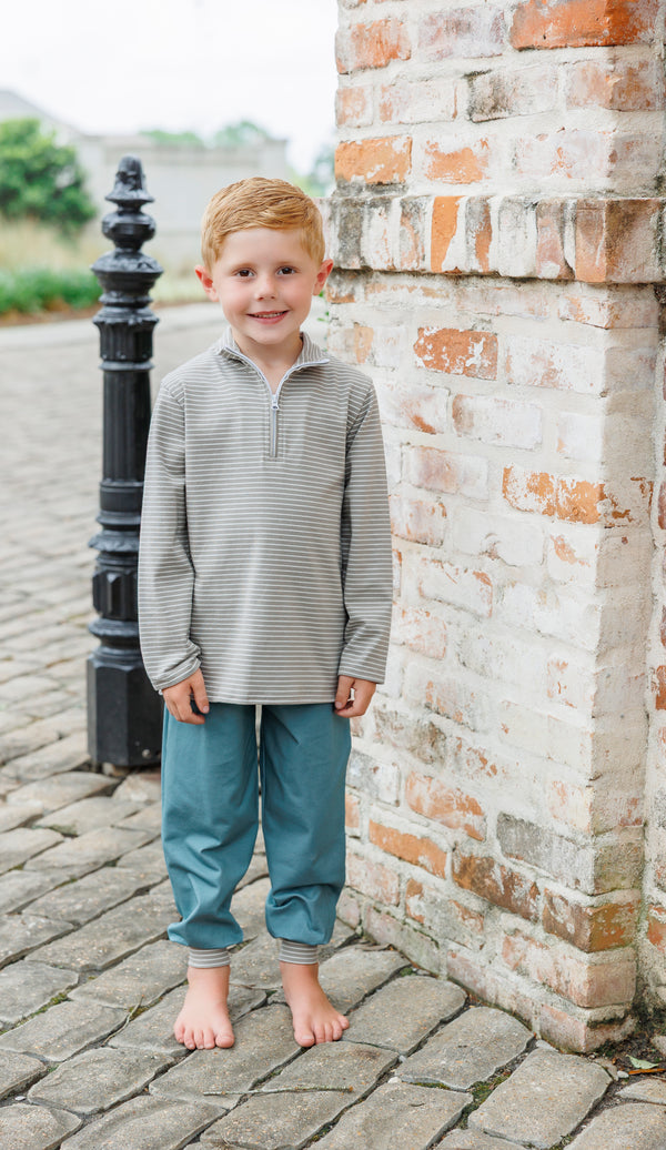 Tucker Pullover Set- Beige Stripe/Sage