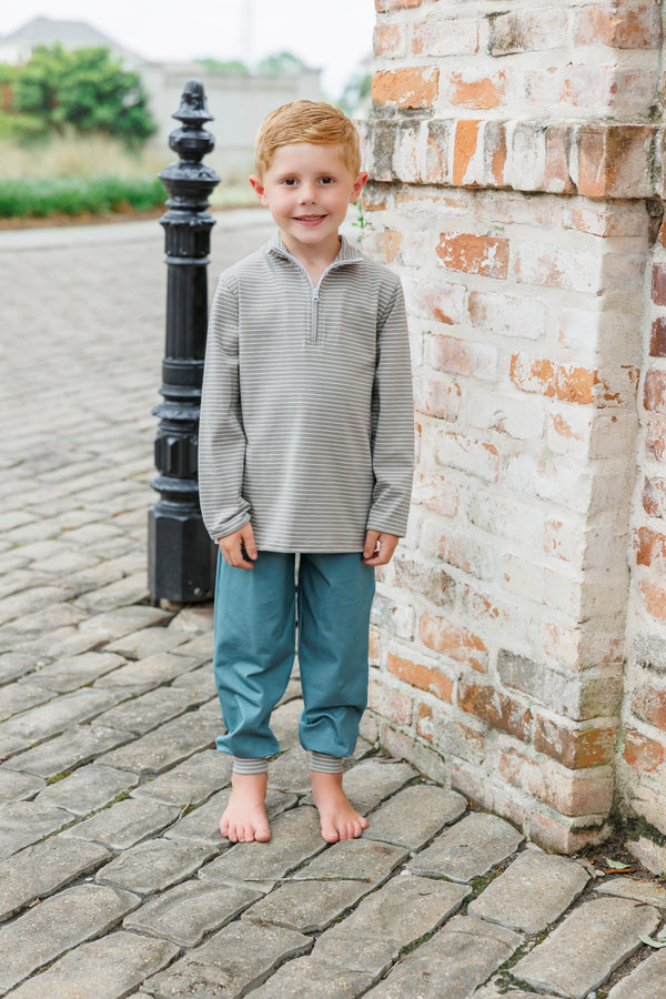 Tucker Pullover Set- Beige Stripe/Sage