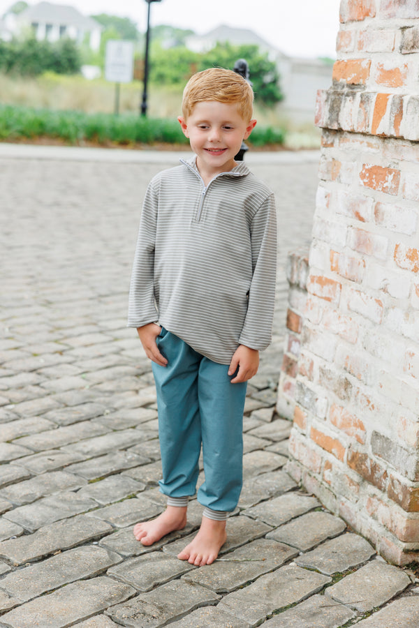 Tucker Pullover Set- Beige Stripe/Sage