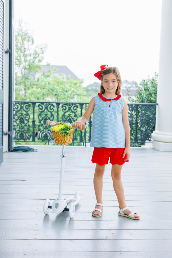 Nora Short Set- Cornflower Stripe/Red