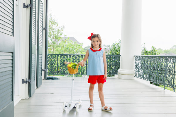 Nora Short Set- Cornflower Stripe/Red