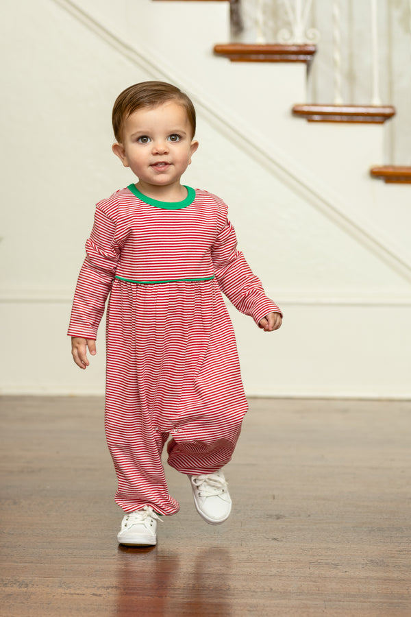 Bennett Romper- Red Stripe/Green