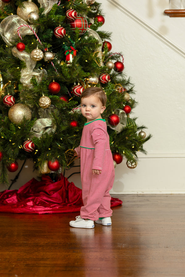 Bennett Romper- Red Stripe/Green