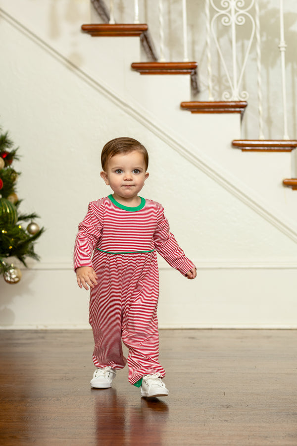 Bennett Romper- Red Stripe/Green