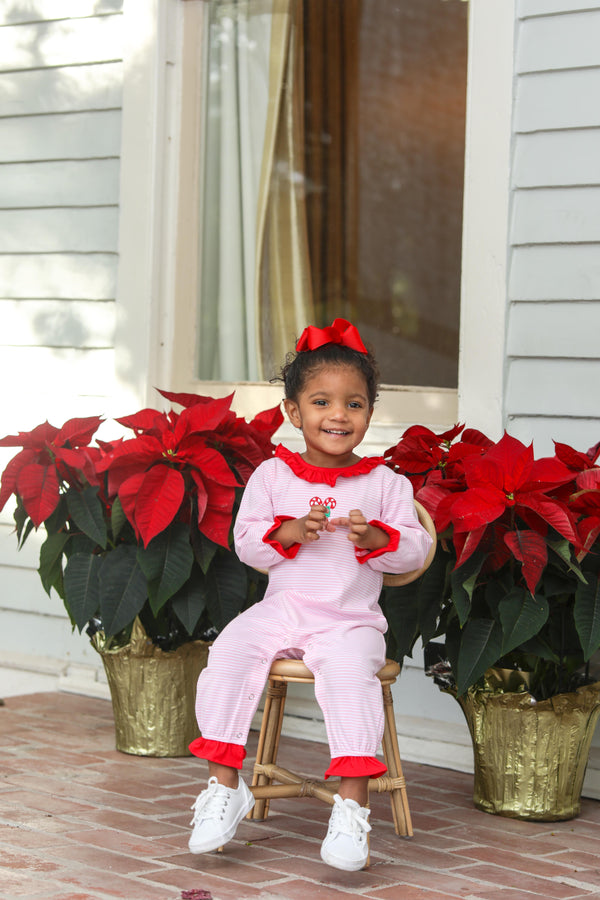 Candy Cane Embroidery Ruffle Romper