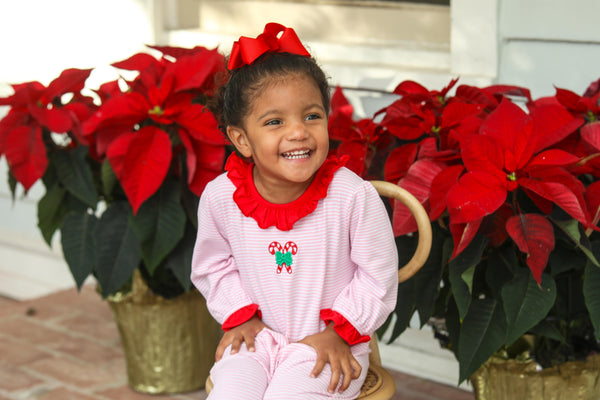 Candy Cane Embroidery Ruffle Romper