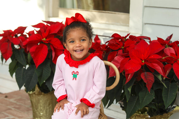 Candy Cane Embroidery Ruffle Romper