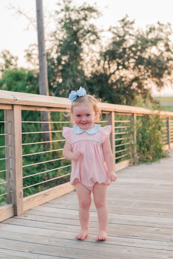 Genevieve Bubble- Coral Stripe/Light Blue