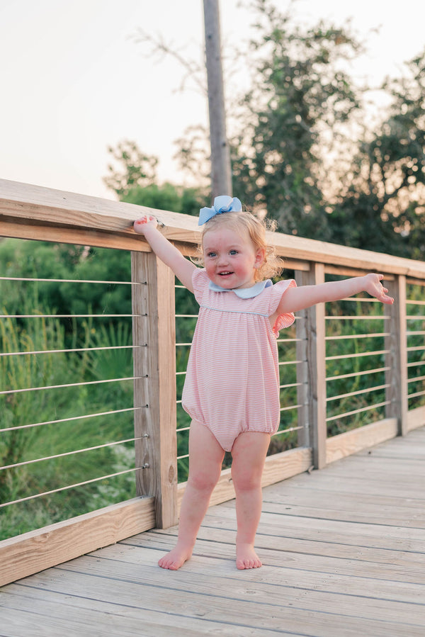 Genevieve Bubble- Coral Stripe/Light Blue