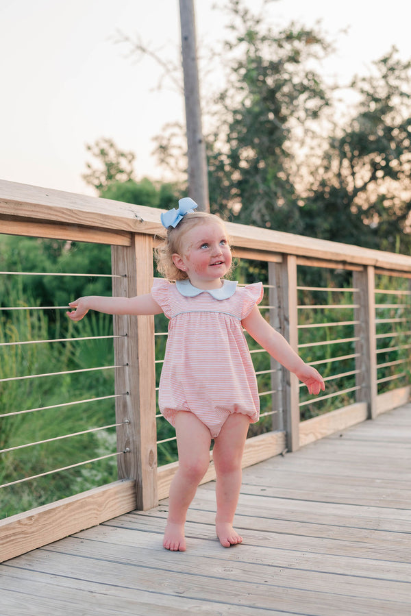 Genevieve Bubble- Coral Stripe/Light Blue