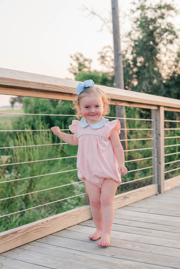 Genevieve Bubble- Coral Stripe/Light Blue