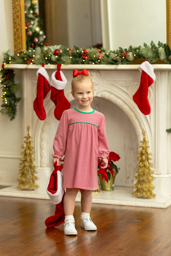 Ellie Dress- Red Stripe/Green