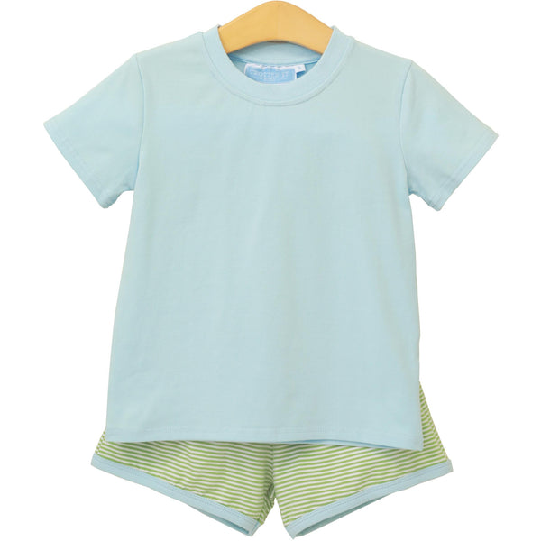 Thomas Short Set- Green Stripe/Light Blue
