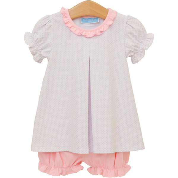 Harriet Bloomer Set- Light Pink Bitty Dot
