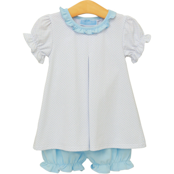 Harriet Bloomer Set- Light Blue Bitty Dot