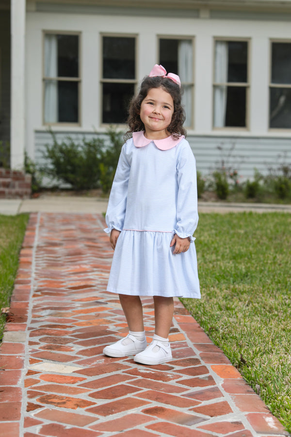 Katherine Dress- Light Blue Stripe/Light Pink