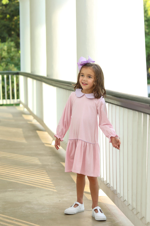 Katherine Dress- Light Pink Stripe/Lavender