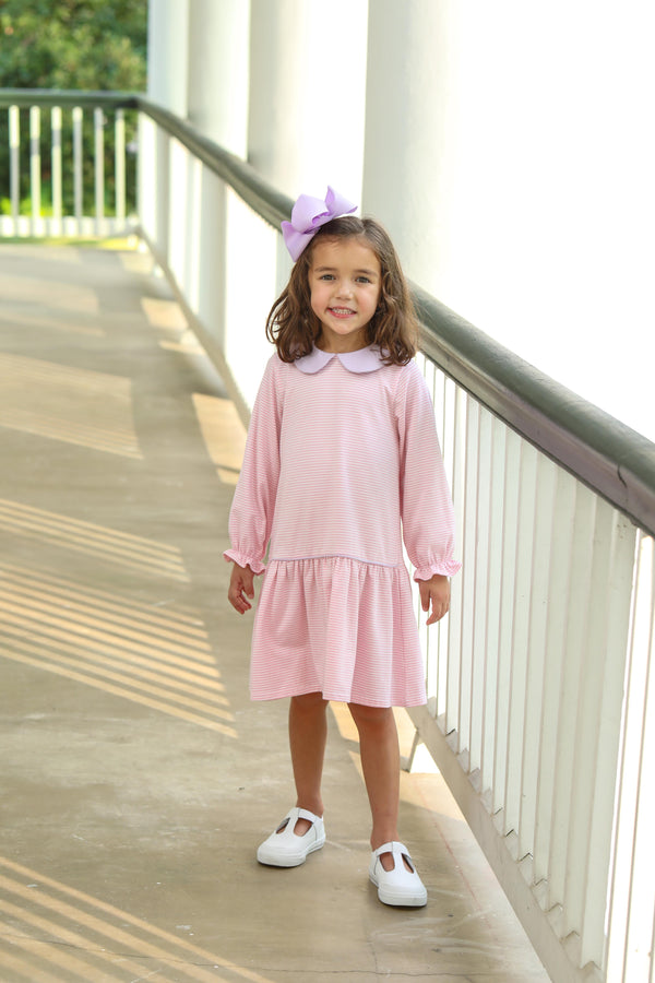 Katherine Dress- Light Pink Stripe/Lavender