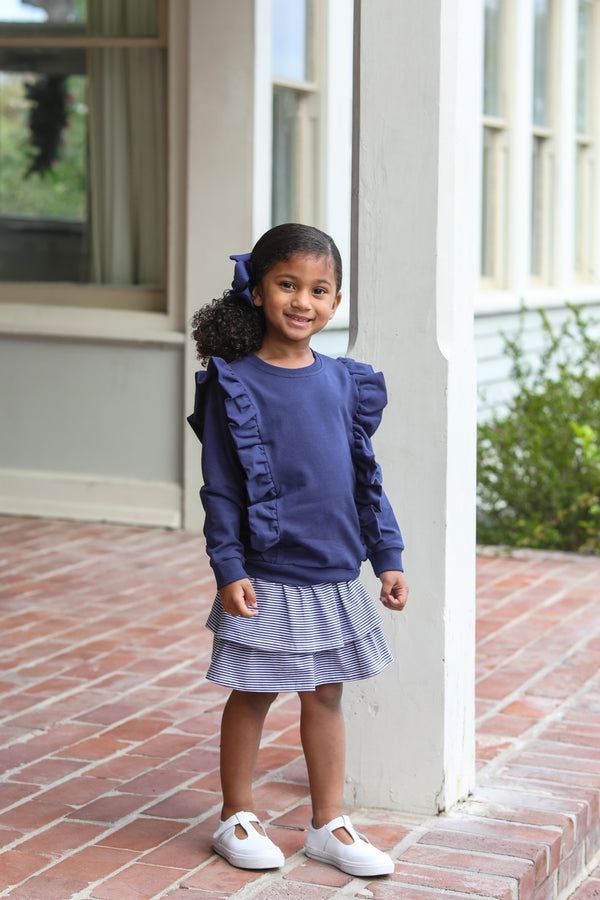 Laura Ruffle Pullover- Navy