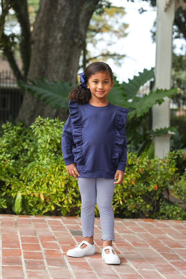 Laura Ruffle Pullover- Navy