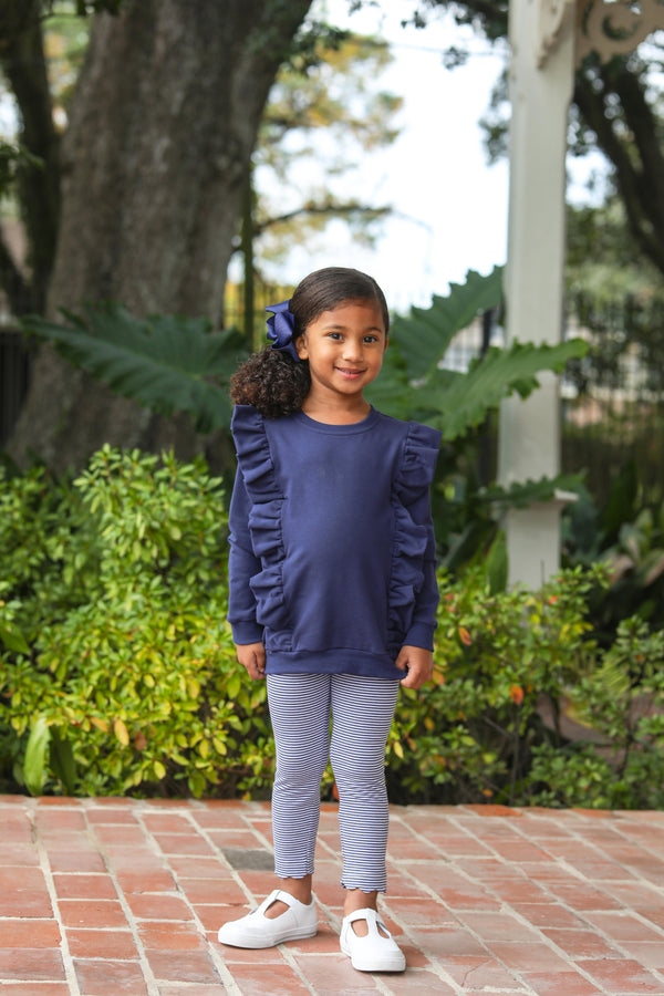 Laura Ruffle Pullover- Navy