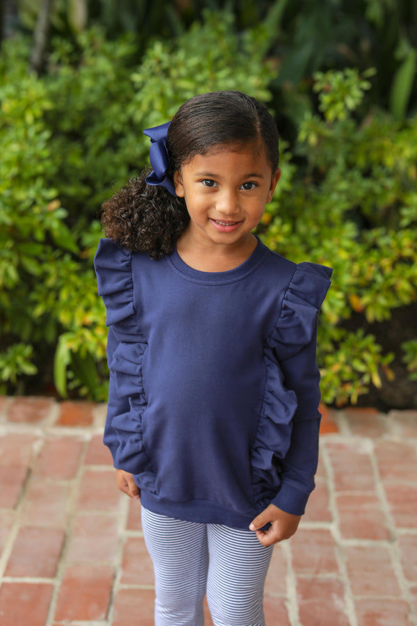 Laura Ruffle Pullover- Navy