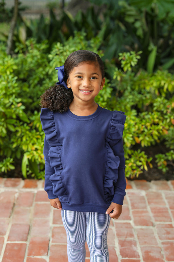Laura Ruffle Pullover- Navy