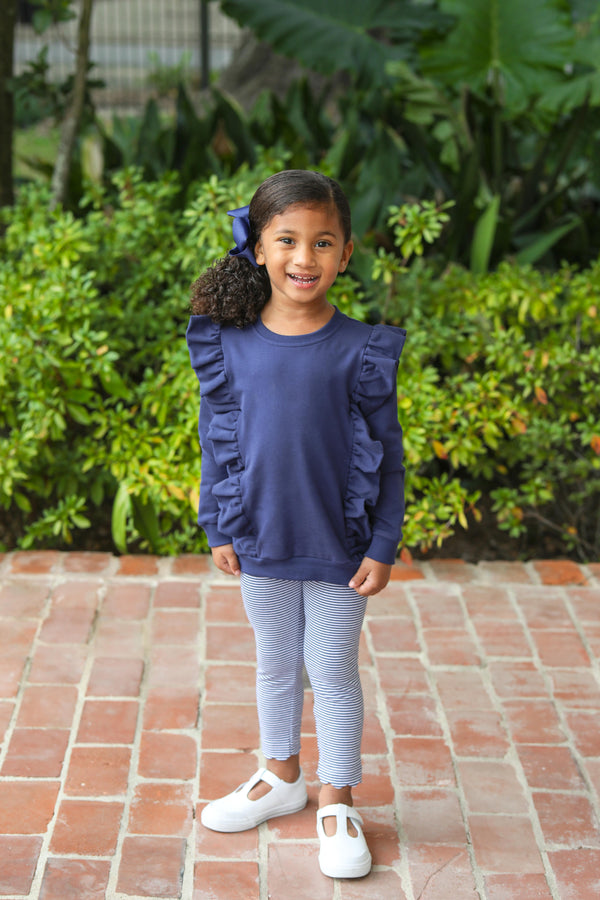 Laura Ruffle Pullover- Navy