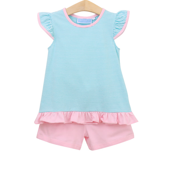 Mary Margaret Short Set- Mint Stripe/Light Pink