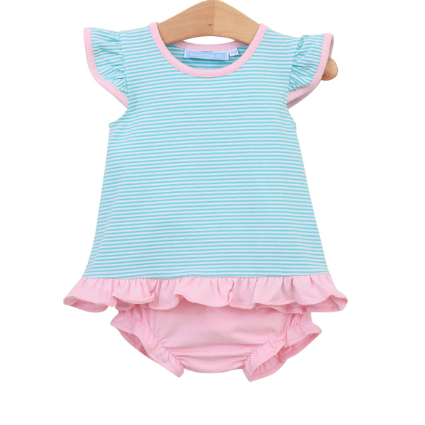 Mary Margaret Diaper Set- Mint Stripe/Light Pink