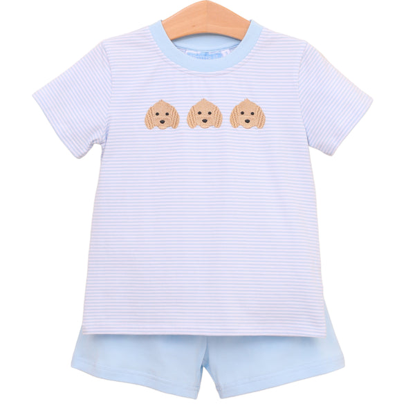 Puppy Trio Embroidery Short Set