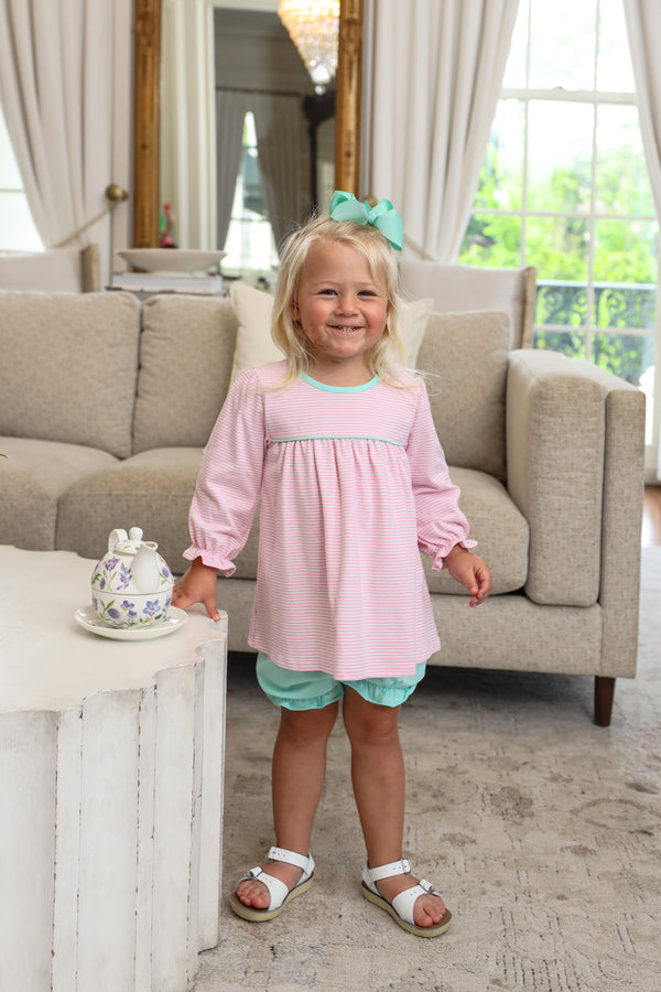Ellie Bloomer Set- Light Pink Stripe/Mint