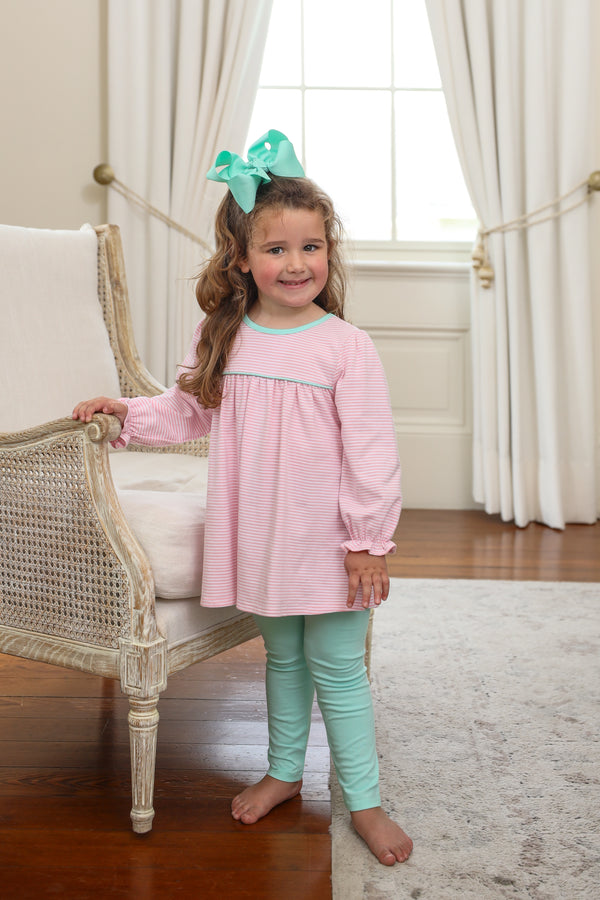 Ellie Pants Set- Light Pink Stripe/Mint