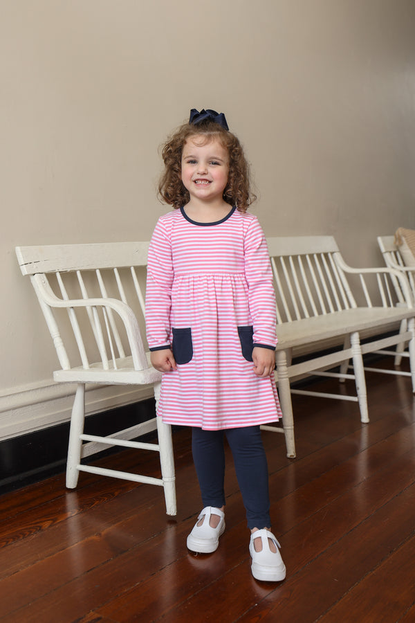 Annie Pants Set- Navy Stripe/Pink