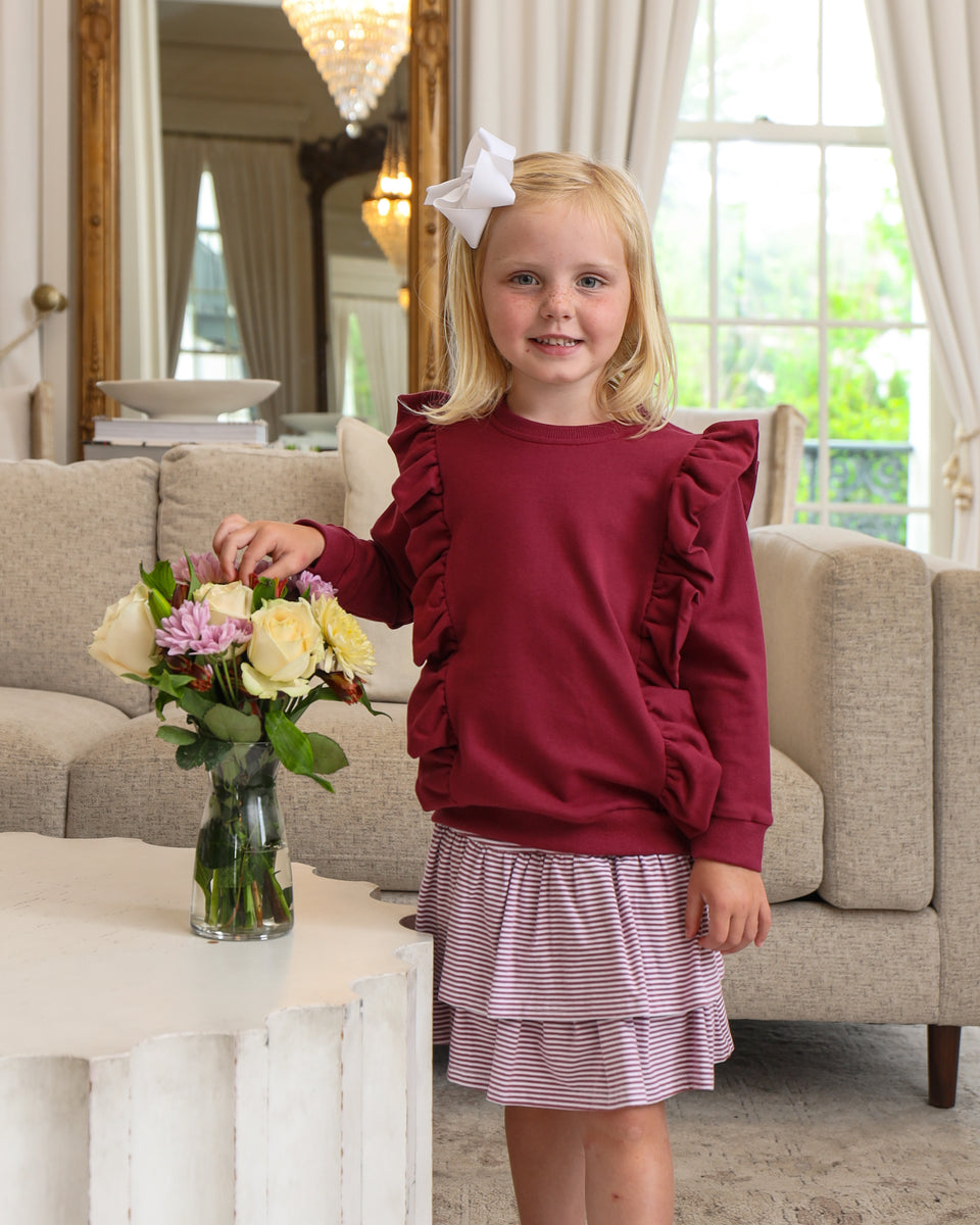 Laura Ruffle Pullover- Cranberry – Trotter Street Kids