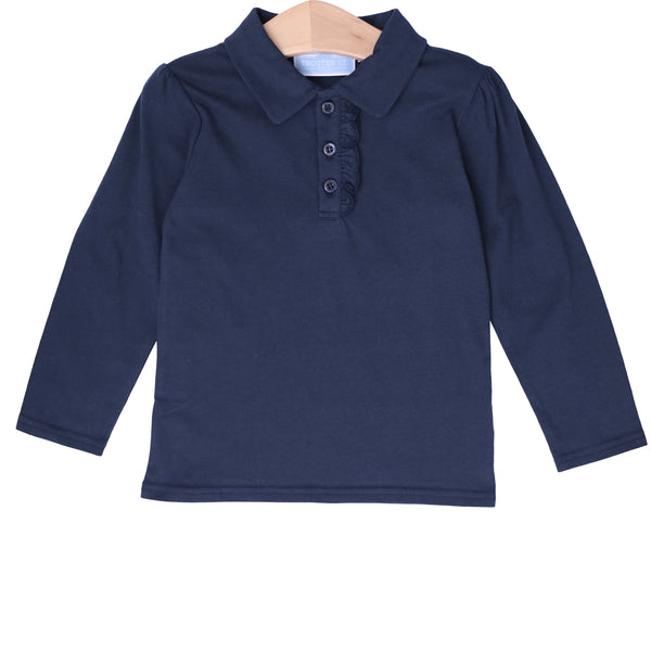 Ruffle LS Polo- Navy