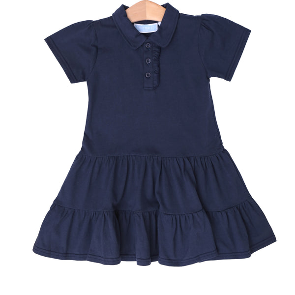 Ruffle Polo Dress- Navy