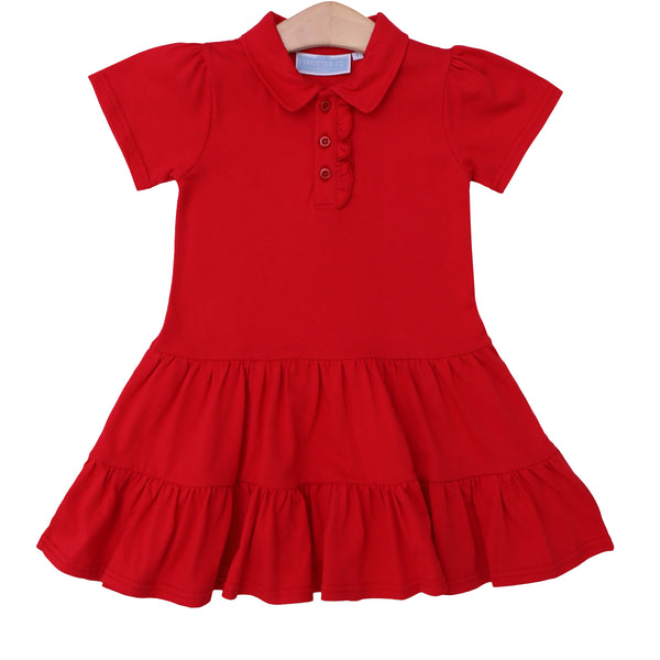 Ruffle Polo Dress- Red