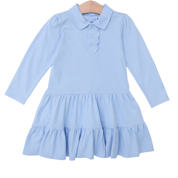 Ruffle LS Polo Dress- Light Blue