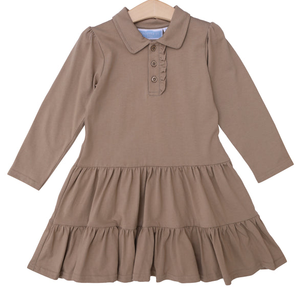 Ruffle LS Polo Dress- Khaki