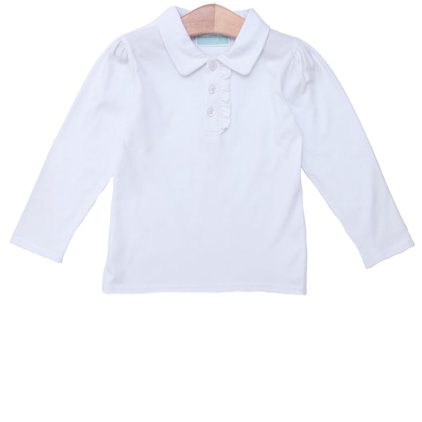 Ruffle LS Polo- White