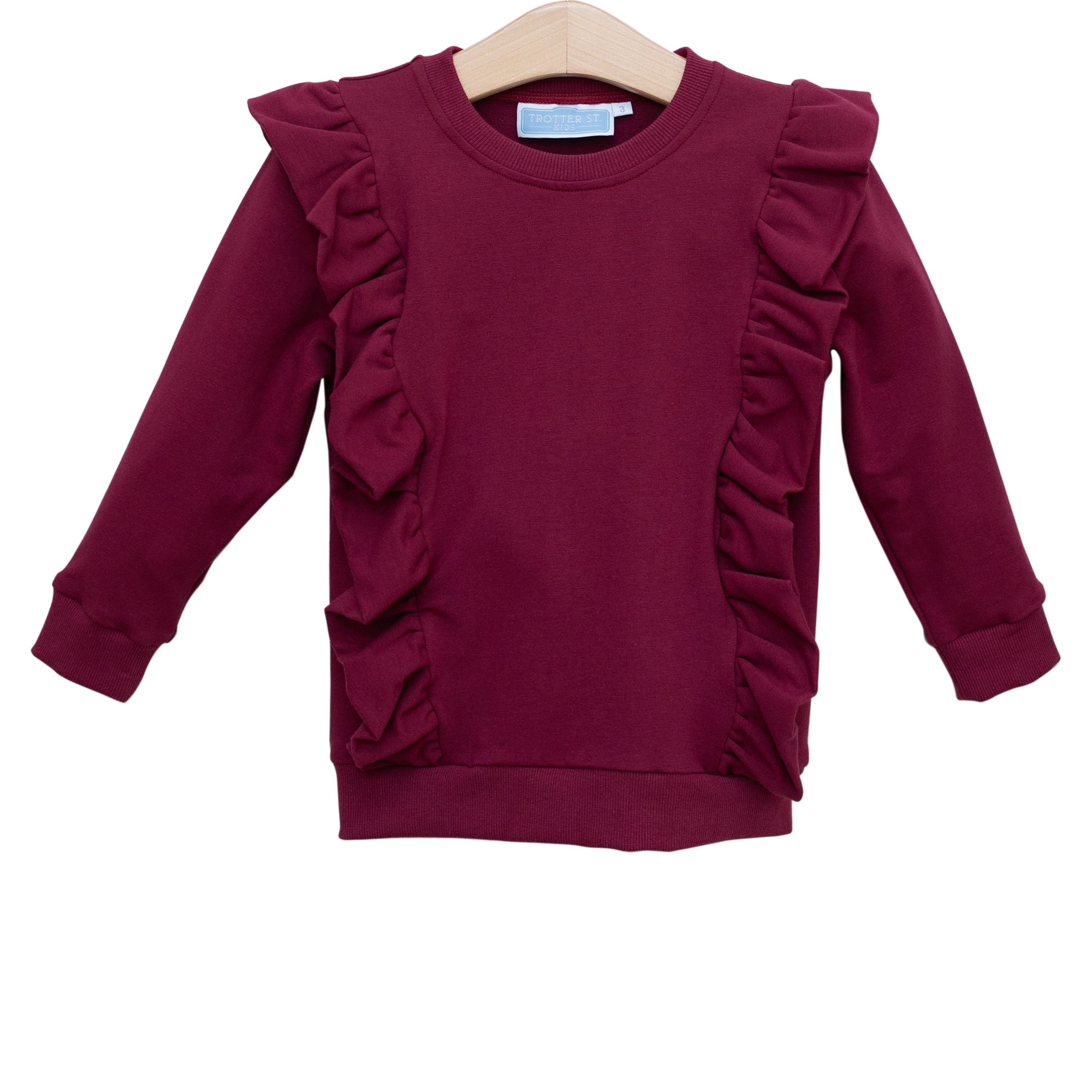 Laura Ruffle Pullover- Cranberry – Trotter Street Kids