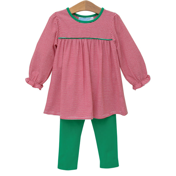 Ellie Pants Set- Red Stripe/Green