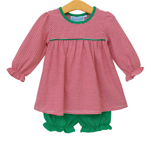 Ellie Bloomer Set- Red Stripe/Green