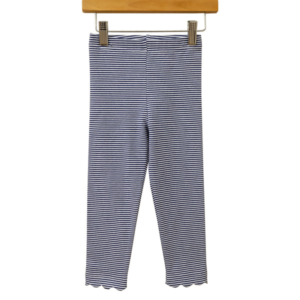 Scallop Leggings- Navy Stripe