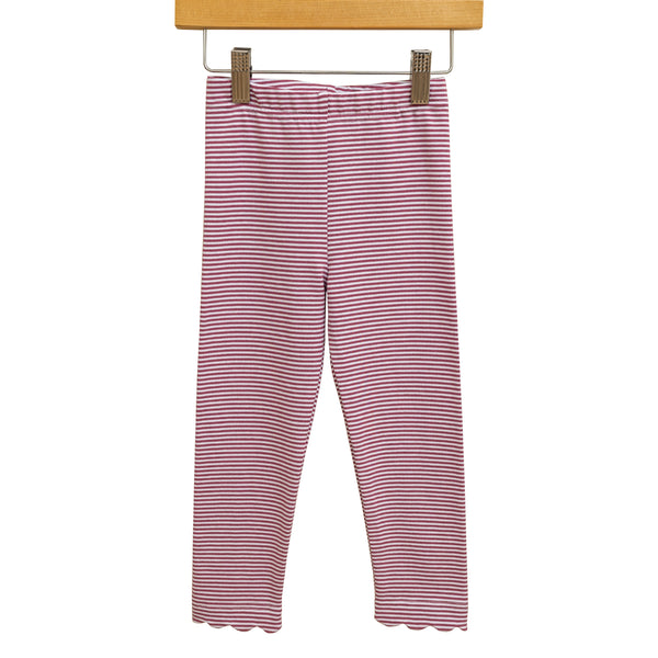 Scallop Leggings- Cranberry Stripe
