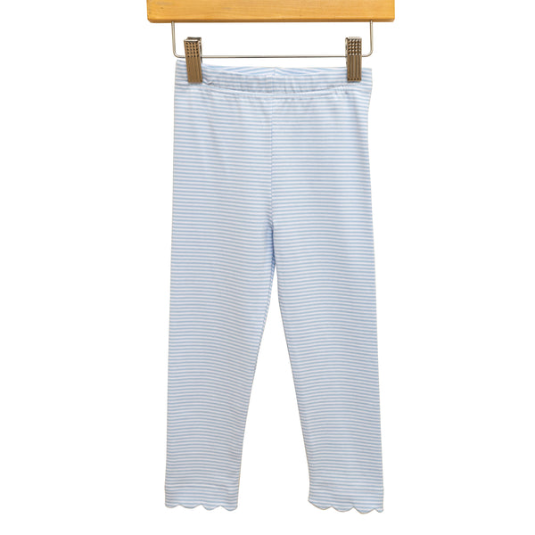 Scallop Leggings- Light Blue Stripe