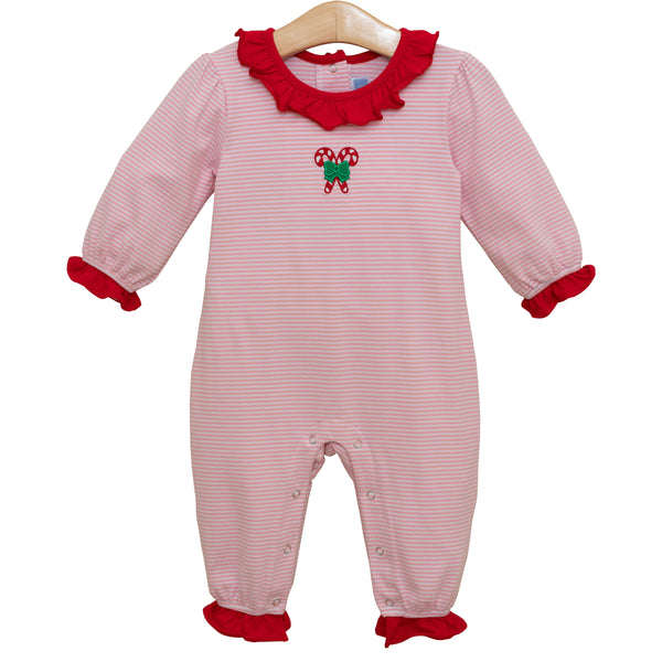 Candy Cane Embroidery Ruffle Romper