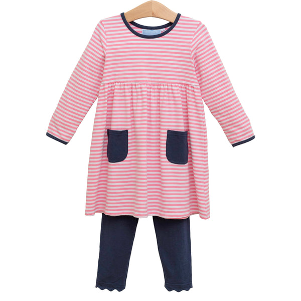 Annie Pants Set- Navy Stripe/Pink